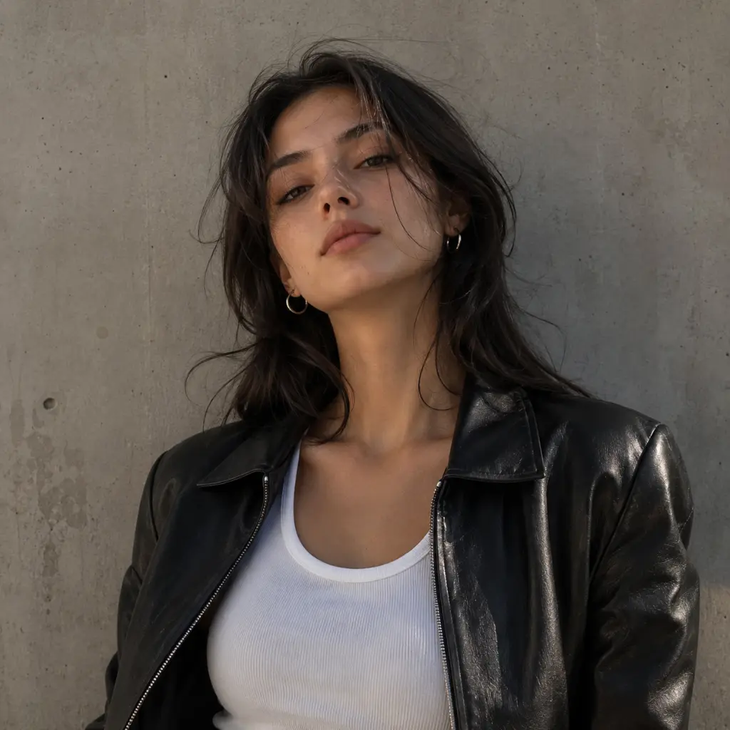Cool Girl Leather DP - gen z aesthetic dp for instagram with black leather jacket portrait Cool Girl Leather DP - gen z aesthetic dp for instagram with black leather jacket portrait | BiosStyle HD Instagram DP