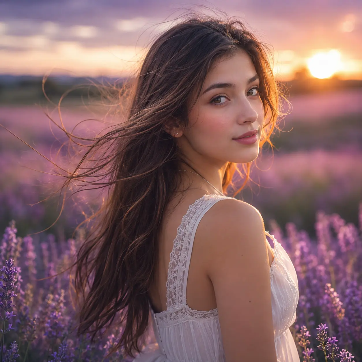 Dream in Lavender - Best Instagram DP for girls in lavender flower field with dreamy aesthetic portrait