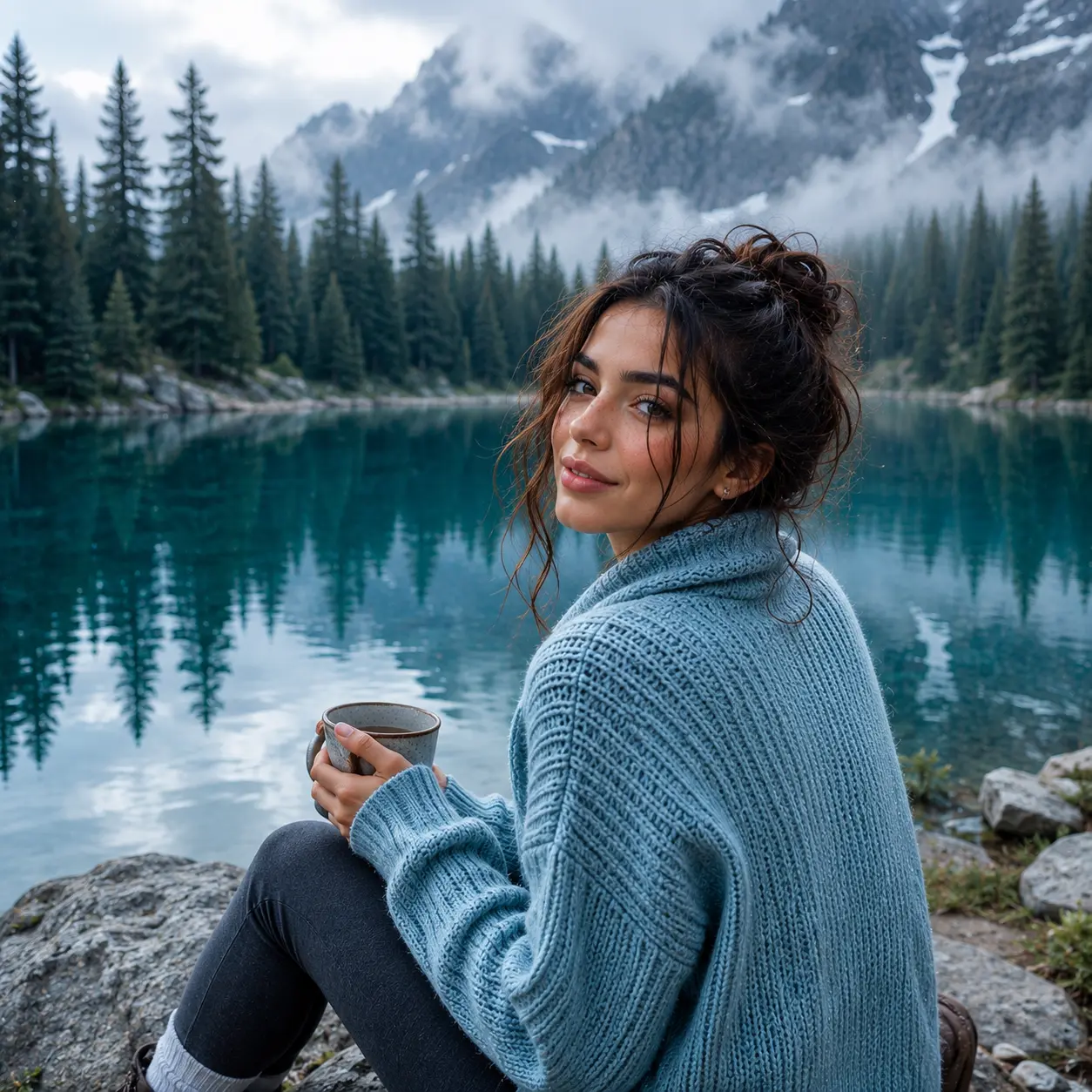 Mountain Serenity DP - Best Instagram DP for girls with nature aesthetic and mountain lake background