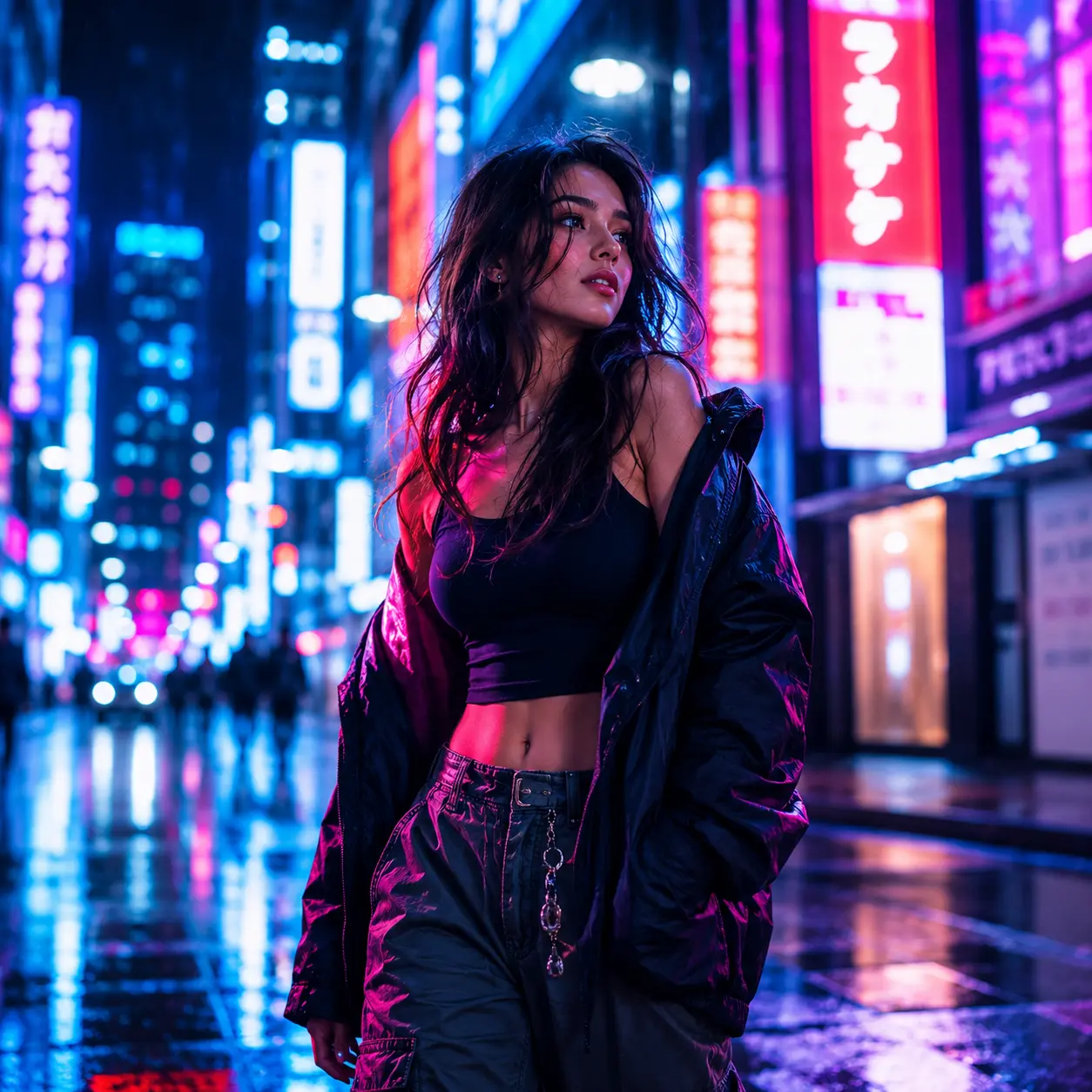 Neon Street DP - Best Instagram DP for girls with neon city lights and urban fashion aesthetic