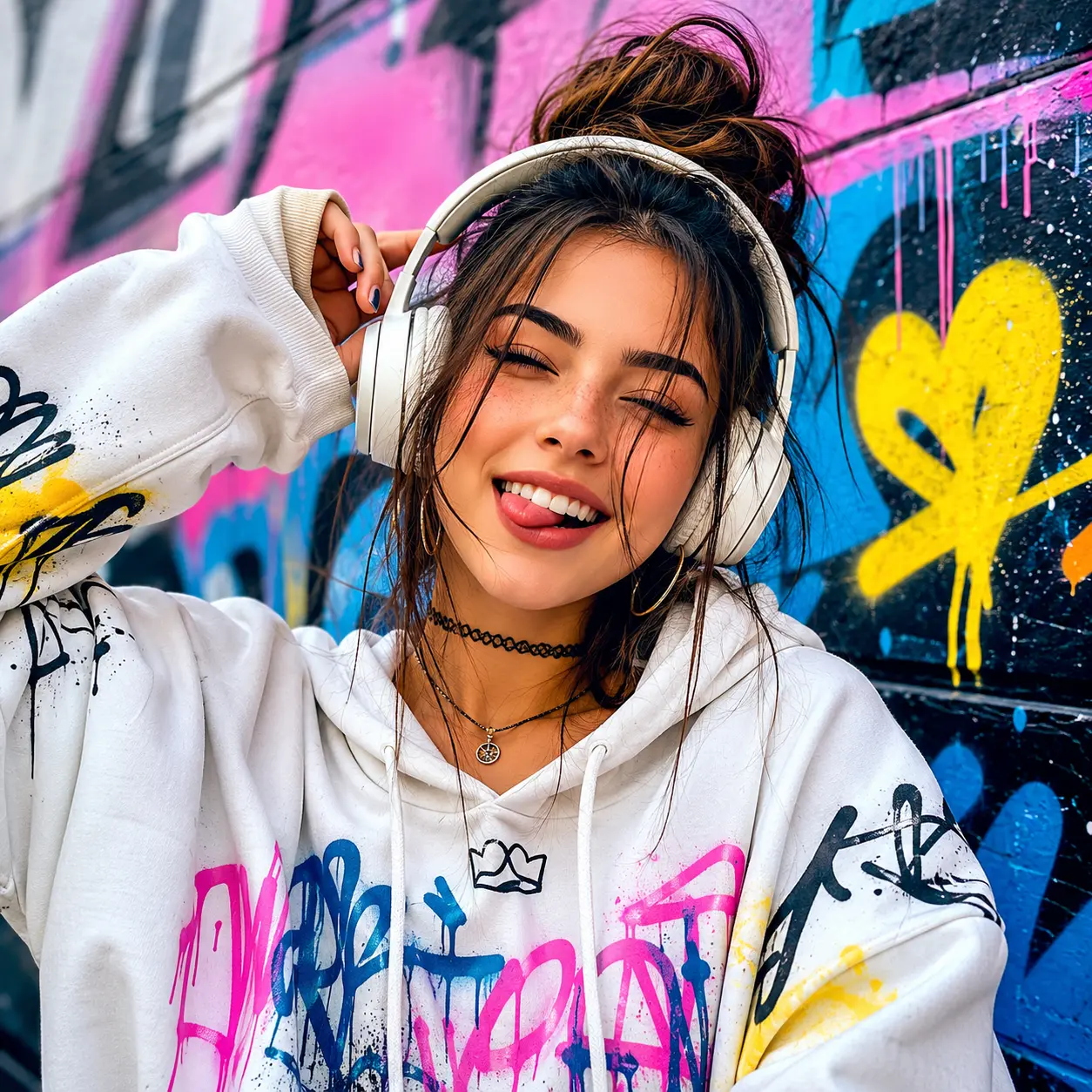 Street Style - Best Instagram DP for girls with trendy streetwear fashion and graffiti background