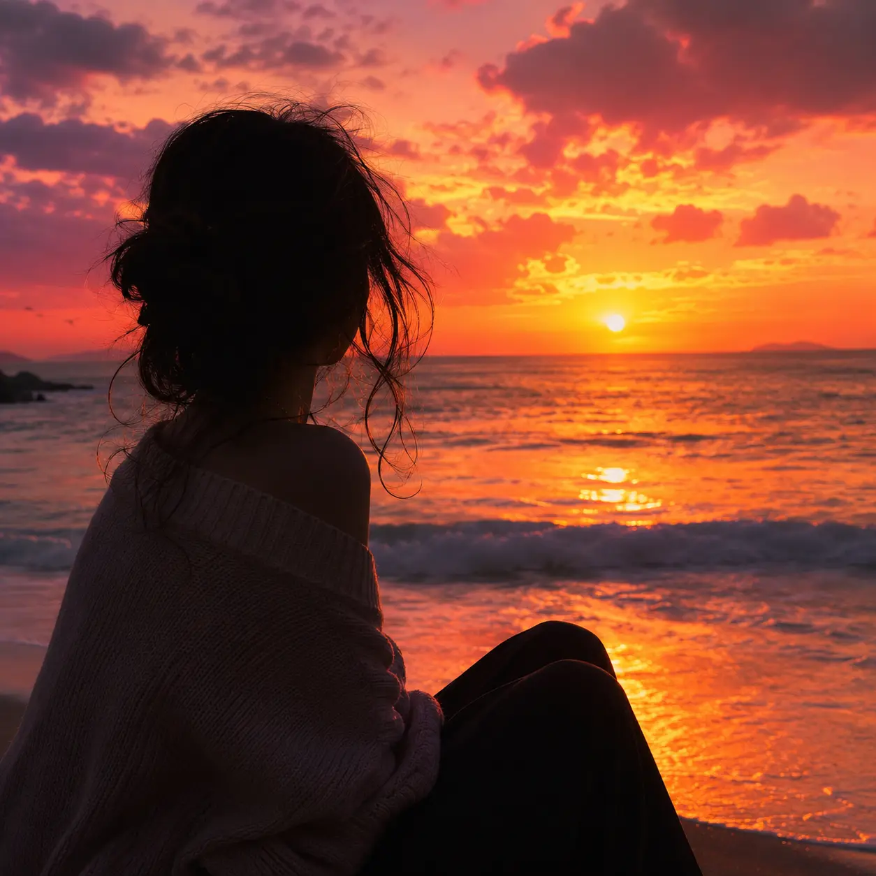 Sunset Silhouette DP - Best Instagram DP for girls with sunset silhouette and ocean view background
